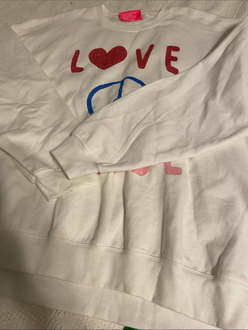 Love Peace Graphic Sweatshirt - White with Red, Pink & Blue. Would fit XL - Picture 5 of 7